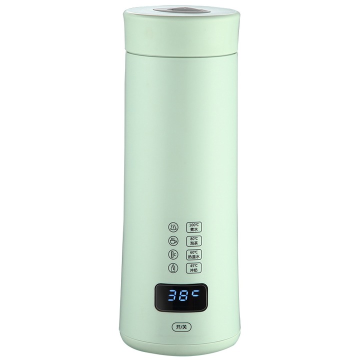Cana termos portabila inox verde cu alimentare USB si temperatura constanta