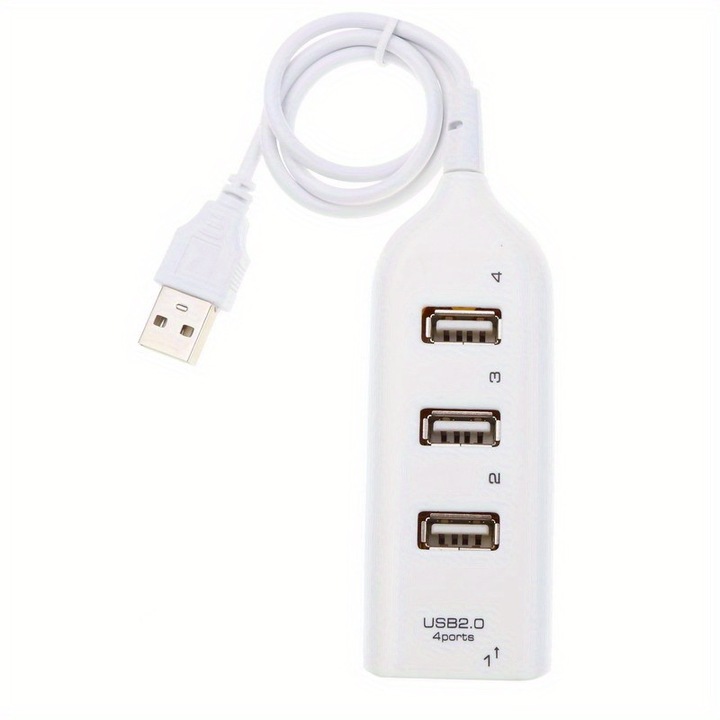 Hub USB 2.0 cu 4 porturi, cablu, compact, negru