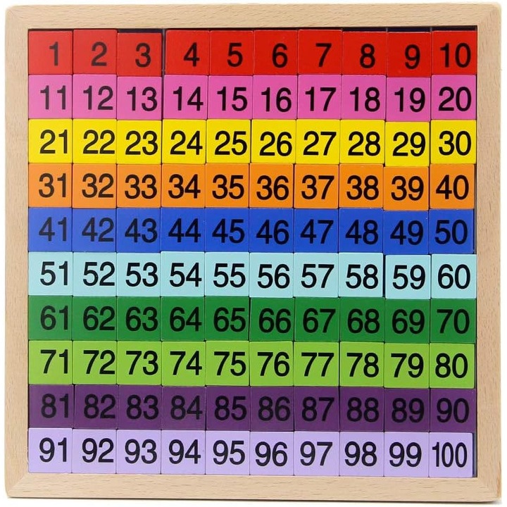 Fából készült oktatótábla számoláshoz 100-ig, matematikai játék, 1-100, színes, 30x30cm