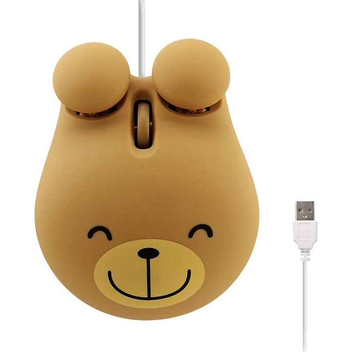 Soarece cu fir USB, dragut animal, forma de urs, cu fir, soarece portabil mini optic, desene animate, soarece de calculator, 3 butoane, pentru laptop, desktop, PC, computer