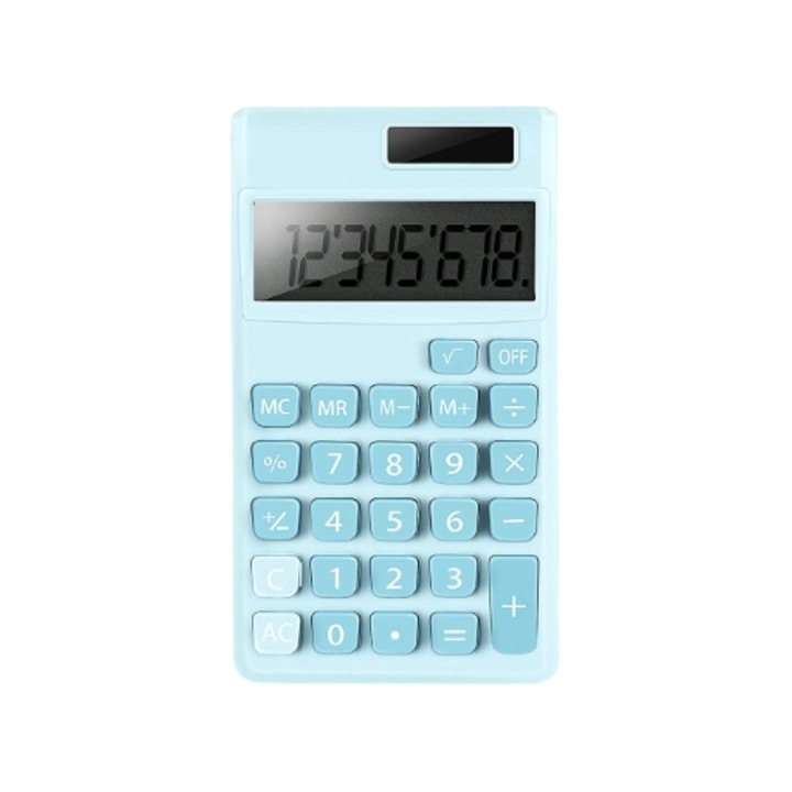 Mini hordozható asztali számológép, kettős tápellátás, 8 számjegyű LCD kijelző, többszínű, 12x7cm