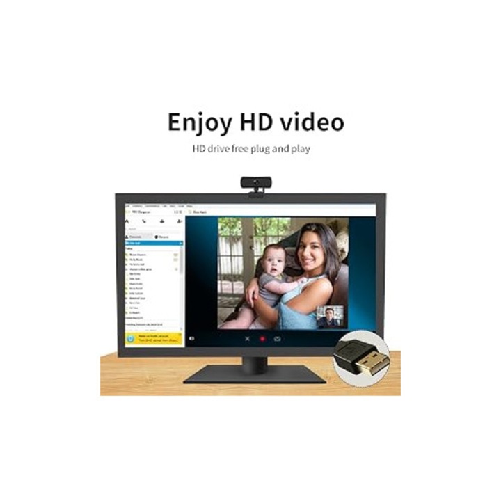 Уеб камера HD 2K с микрофон и капак за поверителност, широк ъгъл, USB, plug and play