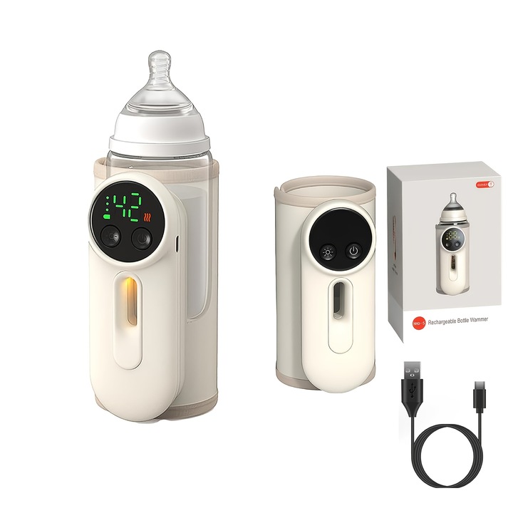 Incalzitor sticle portabil, incarcare wireless, monitorizare volum lapte, 36V, 8000mAh