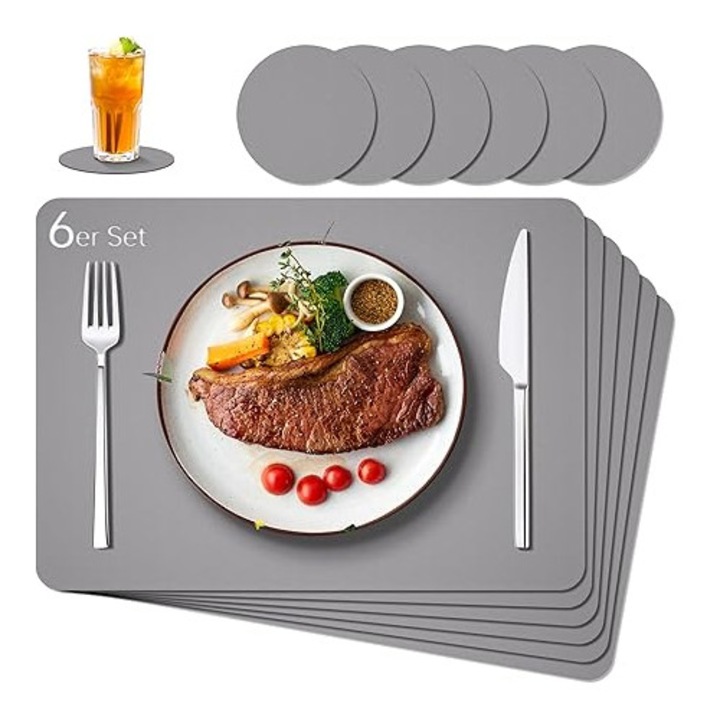 Set 6 servetele lavabile imitatie piele gri deschis 45x30cm