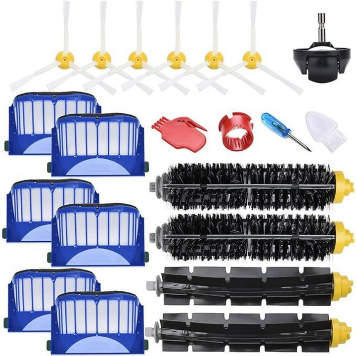 Kit piese de schimb compatibil cu seria Roomba 600 - Piese de schimb pentru Roomba 610, 615, 620, 630, 635, 650, 660, 680, 690, 695... (Toate modelele) - Pachet de role, filtre si perii laterale