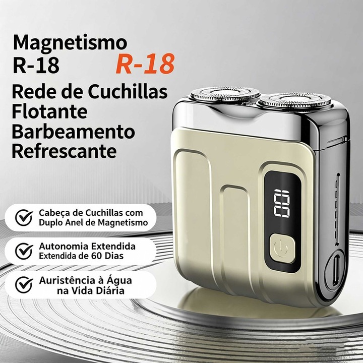 Aparat de ras electric portabil, dublu cap magnetic, afisaj digital, incarcare rapida Type-C, rezistent la apa
