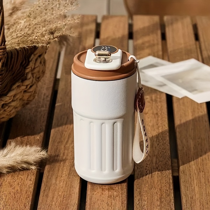 Cana termos din otel inoxidabil, senzor temperatura, portabil, 350ml
