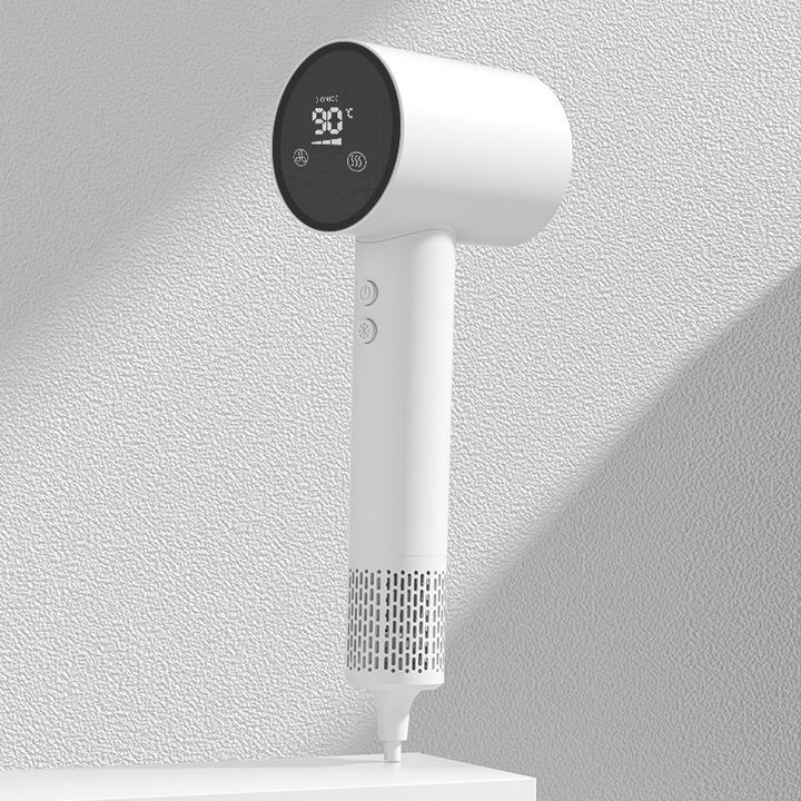 Hajszárító, 8000W kefe nélküli motor, kék ion technológia, digitális LED kijelző, hőmérséklet-szabályozás, csendes