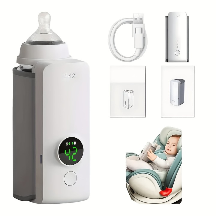 Incalzitor sticle portabil, incalzire rapida, mentine cald 5h, USB, 36V, 6000mAh, alb