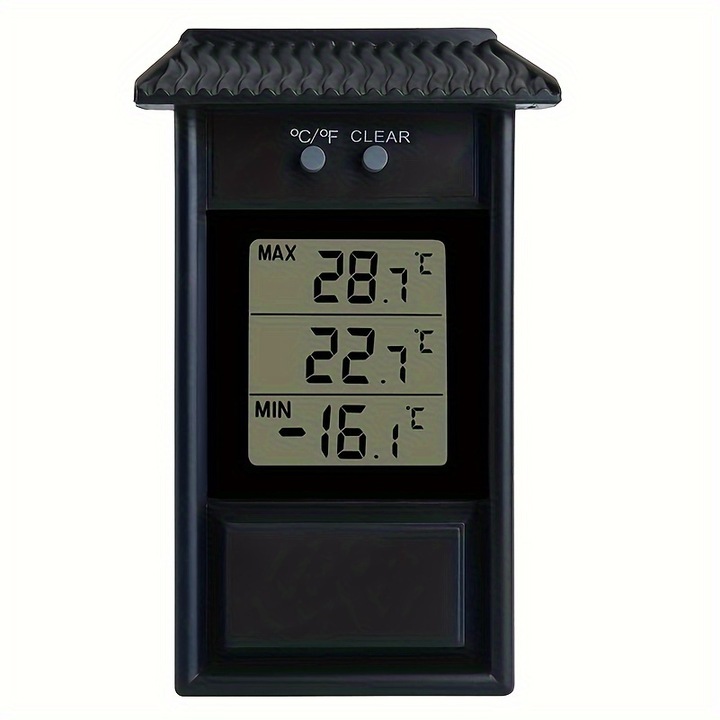 Termometru digital pentru gradinarit interior, plastic, baterii AAA, -20 pana la 50°C, negru