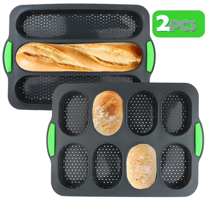 2 db szilikon sütőforma szett, bagett és hamburger, tapadásmentes, többszínű