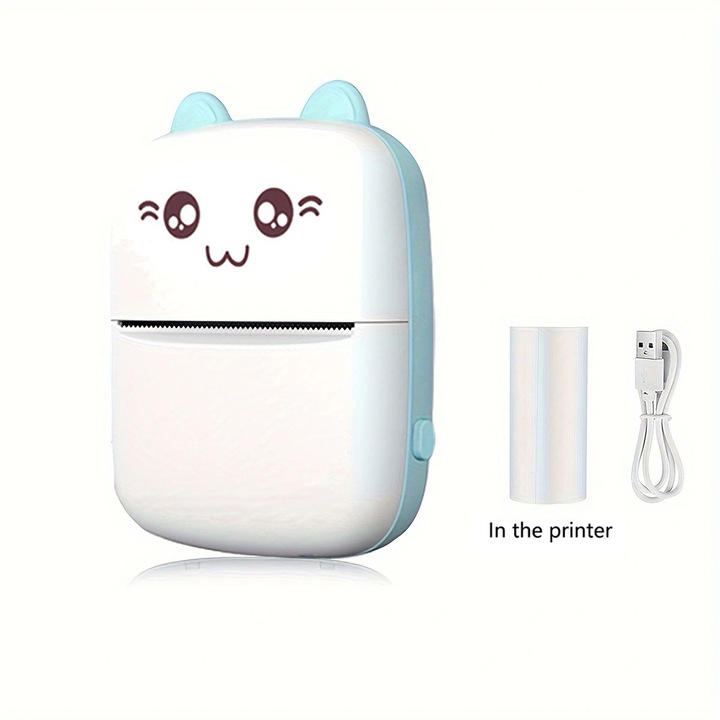 Imprimanta foto termica portabila mini, wireless, alb, 1200mAh, compacta