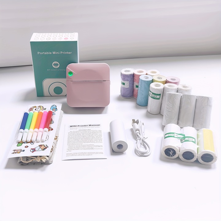 Imprimanta termica portabila multifunctionala C17, Bluetooth, set accesorii, multicolor