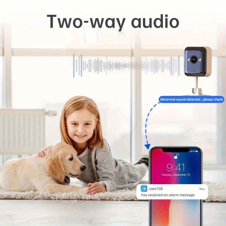 WiFi megfigyelő kamera, kétirányú hang, színes éjjellátó, 1080p, ABS, USB