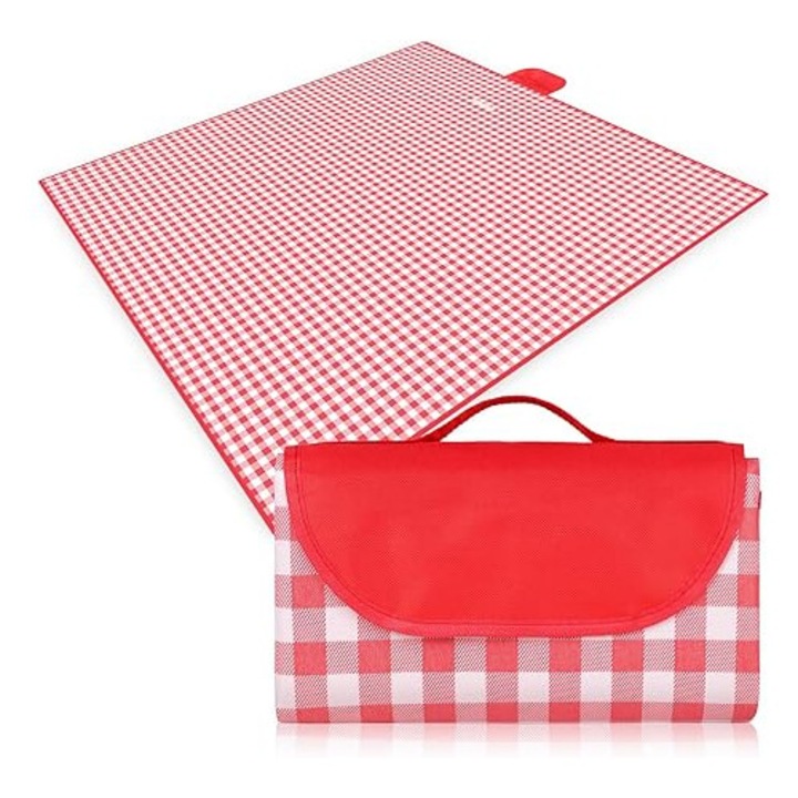 Patura picnic pliabila impermeabila rosie 200x200cm
