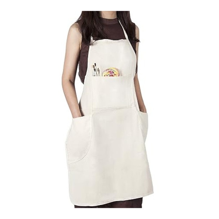 Sort artistic pentru pictori, unisex, alb, 78.7x68.5cm, cu buzunare multiple
