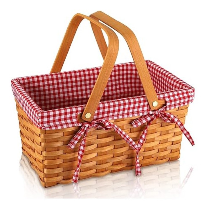 Cos picnic din rachita naturala, captuseala, 32x20x16.5 cm