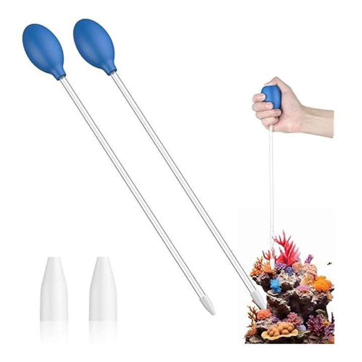Set 2 hranitoare acvariu, seringa acrilica, 35cm, albastru/alb