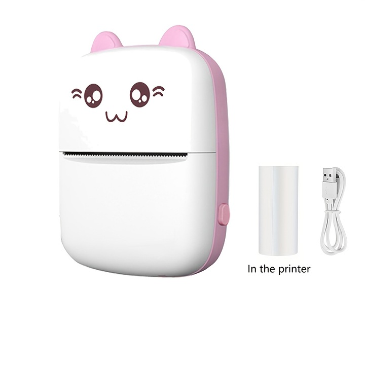 Imprimanta foto termica portabila mini, wireless, alb, 1200mAh, compacta