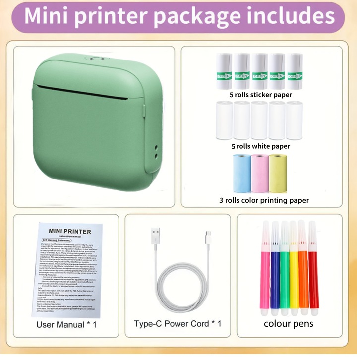 Imprimanta termica portabila wireless, kit complet, alb, 36V, 1200mAh