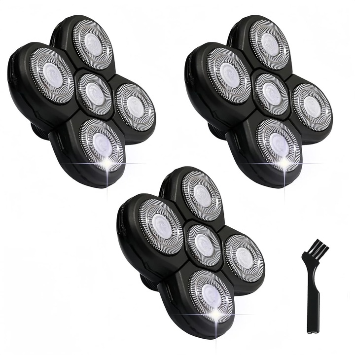 Set 3 capete de ras, 5 lame, otel inoxidabil, rezistent la apa, universal, pentru barbati