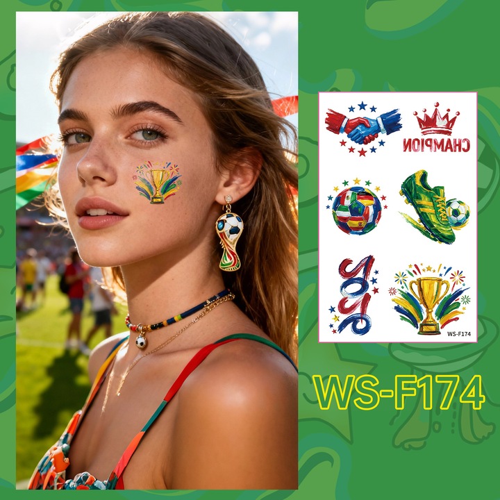 Set 10 tatuaje temporare fotbal impermeabile multicolor 12x7.6cm