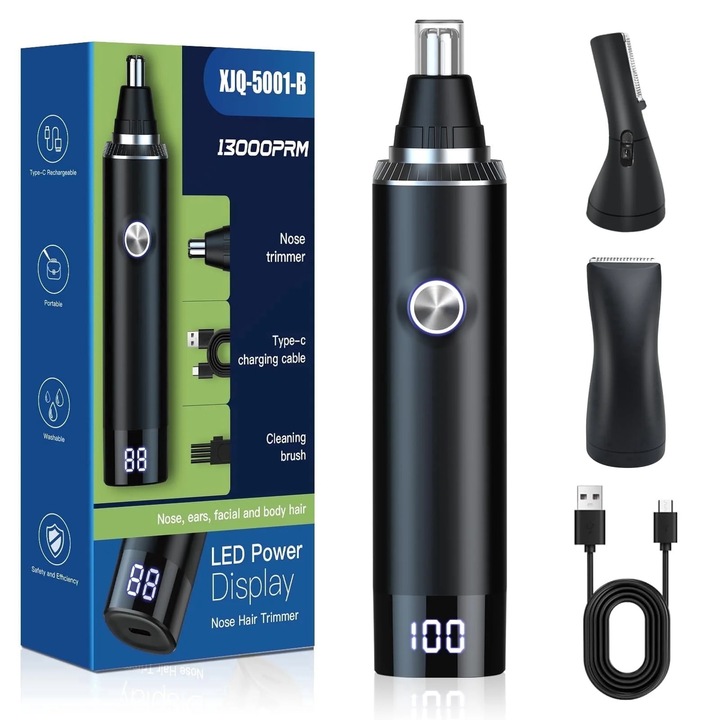 Orr- és fülszőrnyíró multifunkcionális 3 az 1-ben, USB, erős motor, fehér, kompakt
