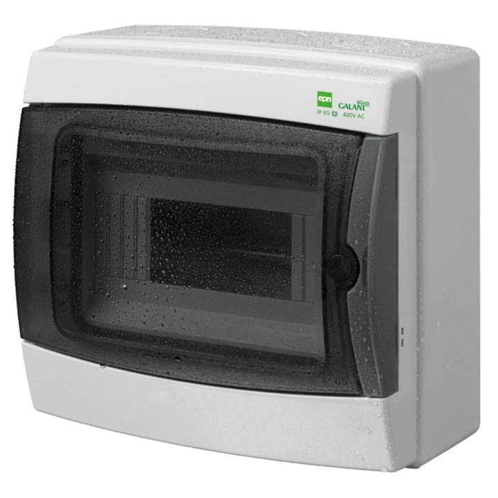 ELEKTRO-PLAST NASIELSK GALANT PLUS elektromos elosztószekrény 1x8, vízálló, szürke, 235x217x105mm, átlátszó