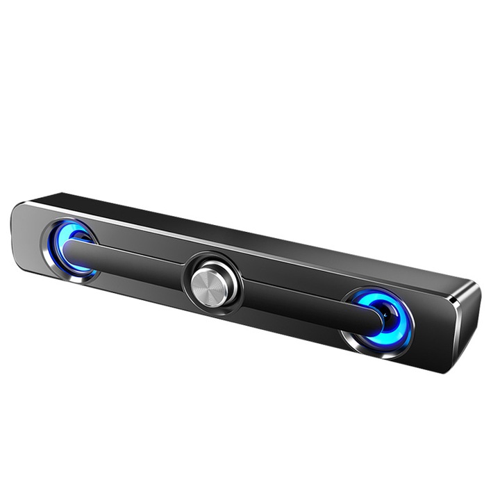 PC hangszórók, sztereó hangzás, kék fény, USB, kábel