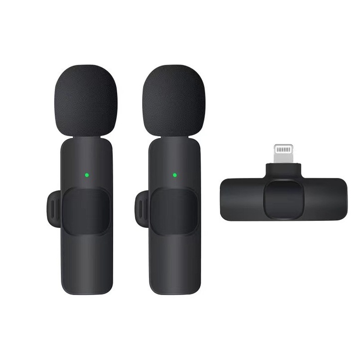 Mini vezeték nélküli lavalier mikrofon készlet 2 db, Lightning adapter, fekete