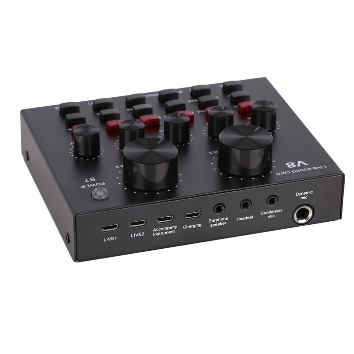 V8 multifunkcionális hangkártya intelligens állítható audio mixer felvételhez és hostinghoz