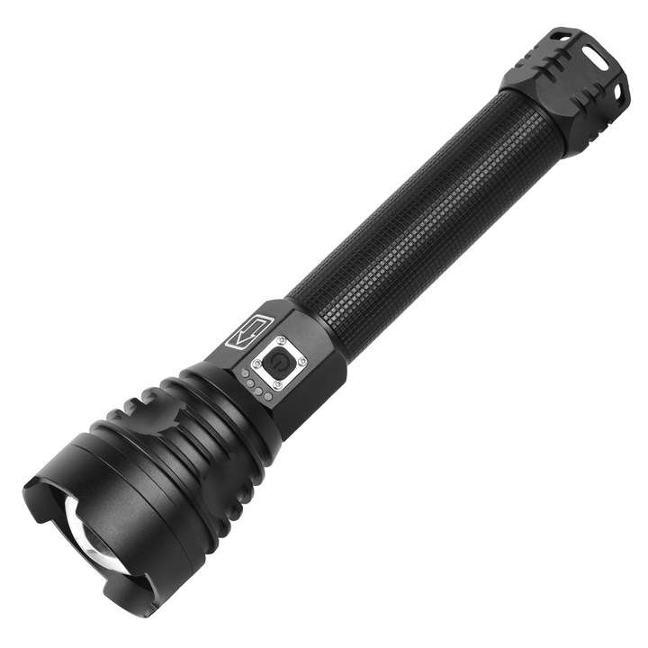 Erős zseblámpa, P90, 2 db 18650 akkumulátor, USB kábel, taktikai szíj