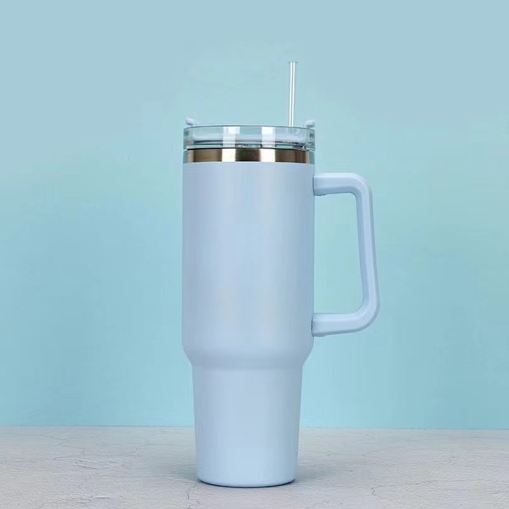 Cana termos inox 40oz cu capac maner si pai izolata multicolor