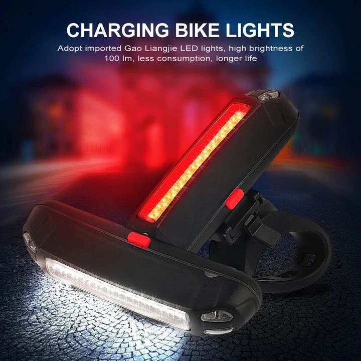 Lumina spate bicicletă USB reîncărcabilă negru