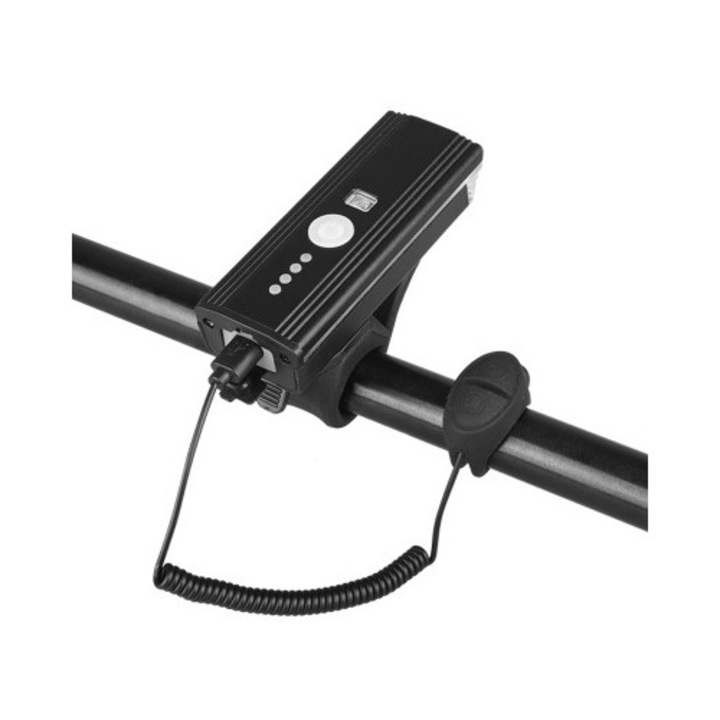Lumini bicicleta far reincarcabil USB negru cu claxon electric