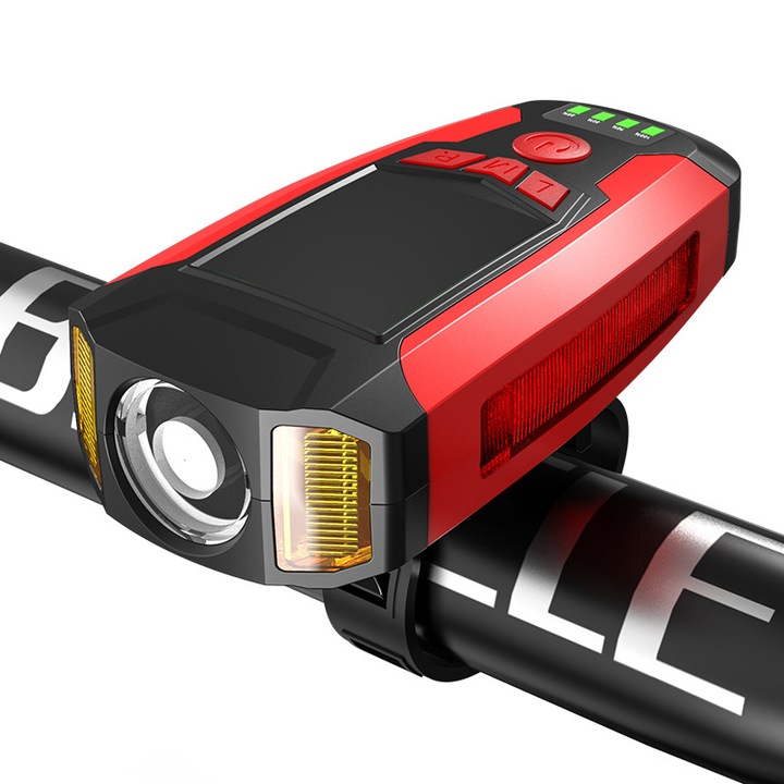 3 az 1-ben USB újratölthető kerékpár lámpa, fekete, 1200mAh