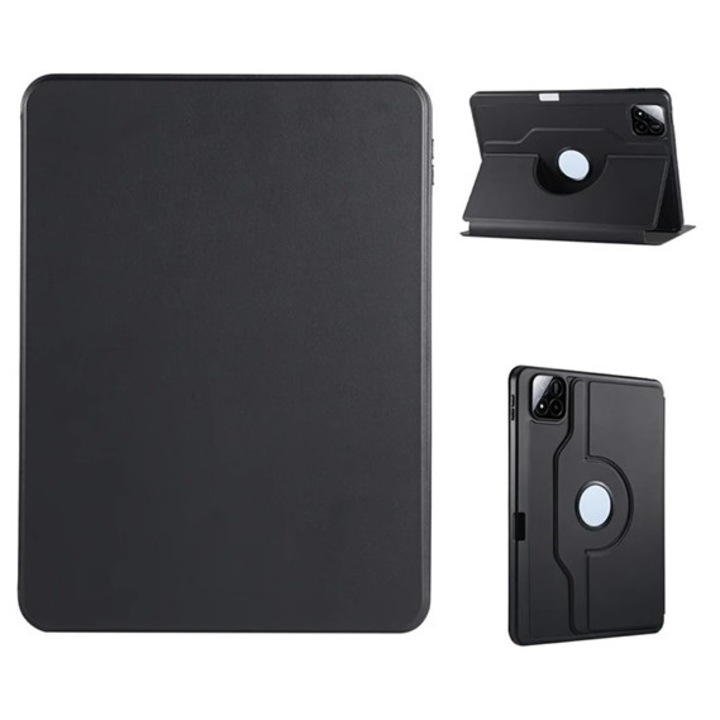 Gigapack tabletvédő álló, bőr hatású, flip, asztali tartó, 360°, ceruza tartó, fekete, kompatibilis: Xiaomi Pad 8 Pro / Pad 8 / Pad 7 Pro