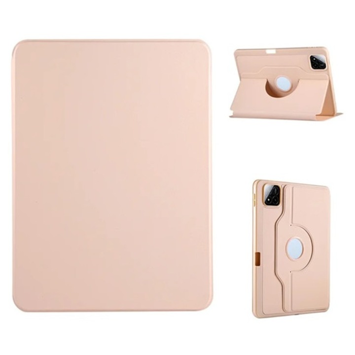 Gigapack tabletvédő álló, bőr hatású, flip, asztali tartó, 360°, ceruza tartó, rózsaszín, kompatibilis: Xiaomi Pad 8 Pro / Pad 8 / Pad 7 Pro