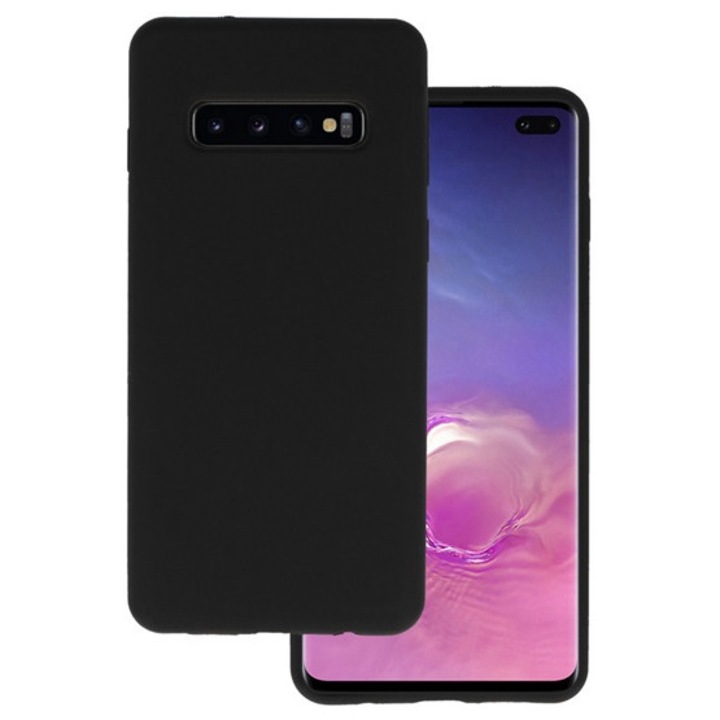 Gigapack szilikon mobiltelefon tok, matt, mikrofiber plüss karcolásmentesítő belső, prémium, fekete, kompatibilis: Galaxy S10