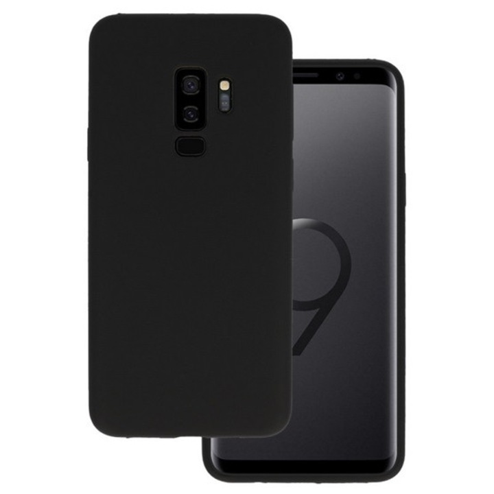Gigapack szilikon mobiltelefon tok, matt, mikrofiber plüss karcolásmentesítő belső, prémium, fekete, kompatibilis: Galaxy S9 Plus