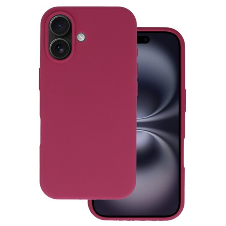 Gigapack szilikon mobiltelefon tok, matt, mikrofiber plüss karcolásmentesítő belső, prémium, burgundy, kompatibilis: iPhone 16
