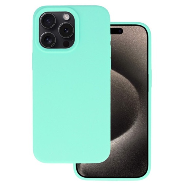 Gigapack szilikon mobiltelefon tok, matt, mikrofiber plüss karcolásmentesítő belső, prémium, mentazöld, kompatibilis: iPhone 14 Pro