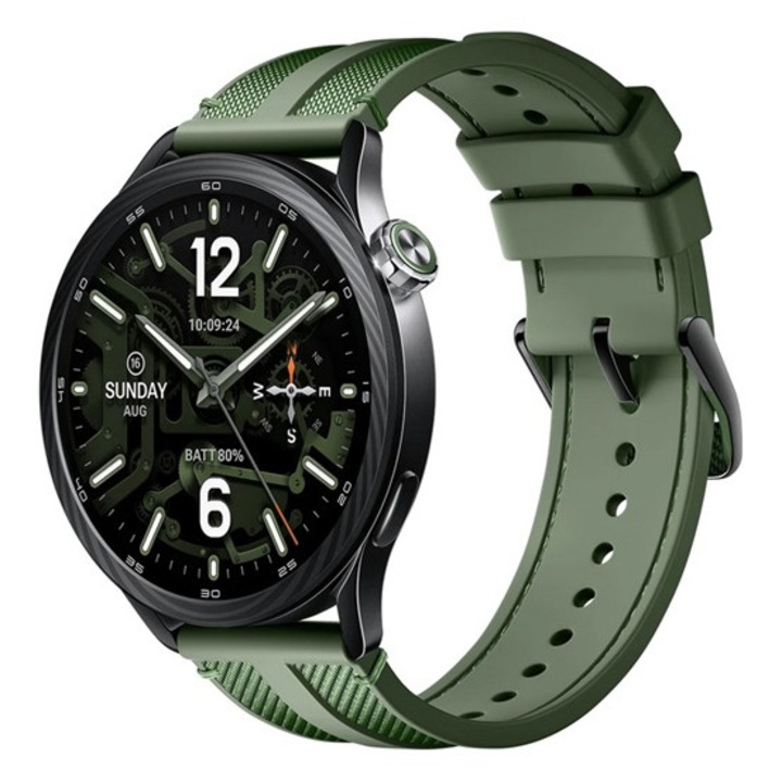 Xiaomi Watch S5 okosóra, szilikon szíj, aktivitásmérő, pulzusmérő, telefonhívás, gps, nfc, 5atm, ip68 vízálló, sötétzöld