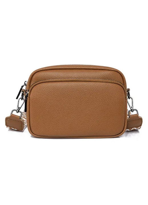 Crossbody táska, PU bőr, barna, 21x15x8cm, széles állítható pánt