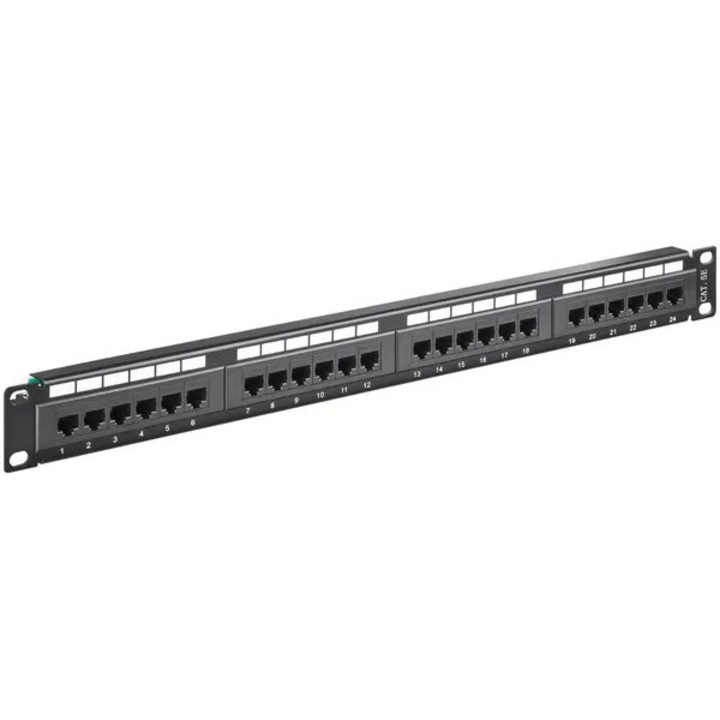 Panou de patch-uri 19 inch 24 porturi RJ45 CAT5e negru 48,3x4,4x10,4cm