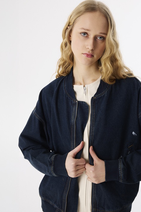 Twist, Jacheta bomber supradimensionata din denim, Albastru ultramarin