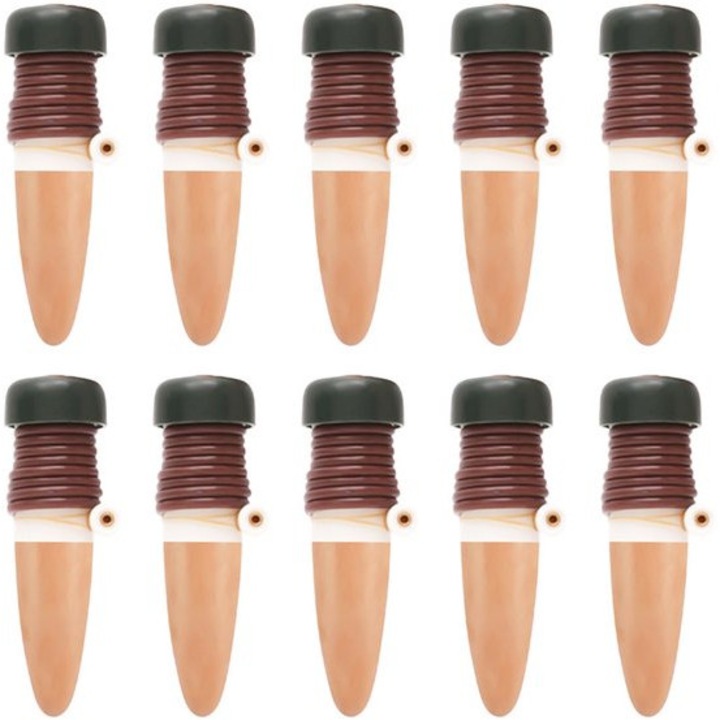 Set 10 irigatoare automate picurare pentru plante, plastic ceramic, verde
