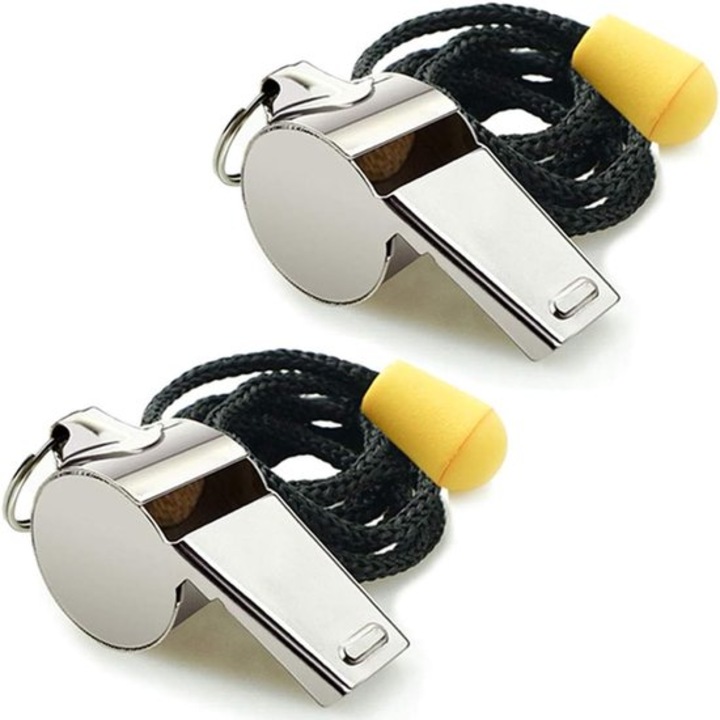 2 db rozsdamentes acél edző síp fekete zsinórral 4.6x1.8x1cm