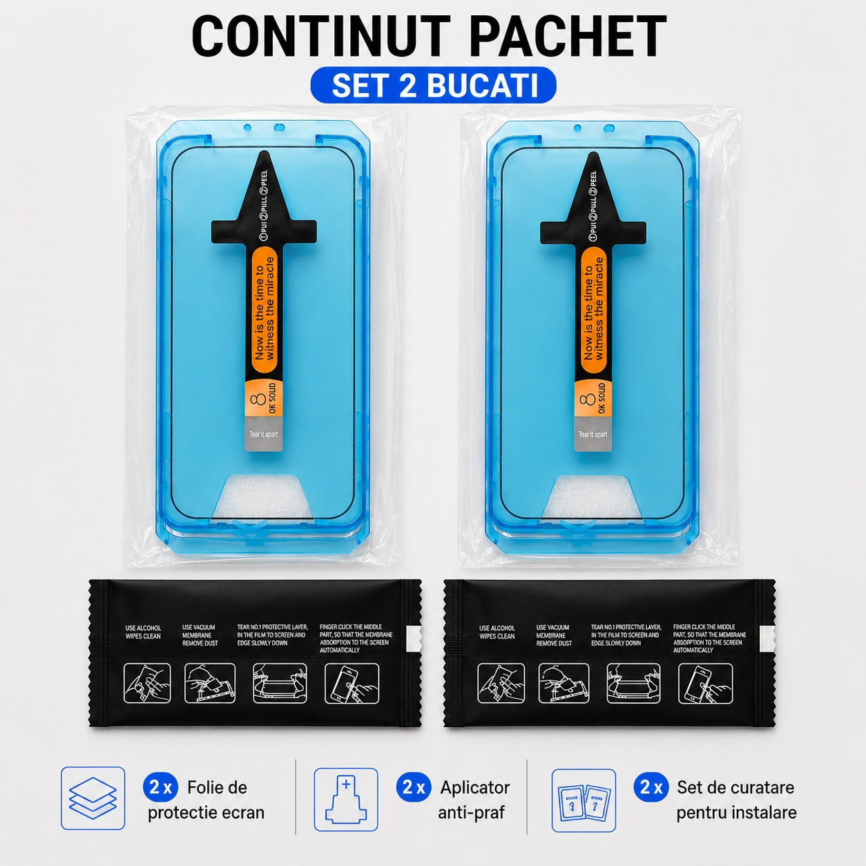 Set 2 Folii Protectie Ecran Sticla compatibile cu iPhone 17 Pro Max 6.9 inch, cu Aplicator Anti-Praf, 9H, Transparent