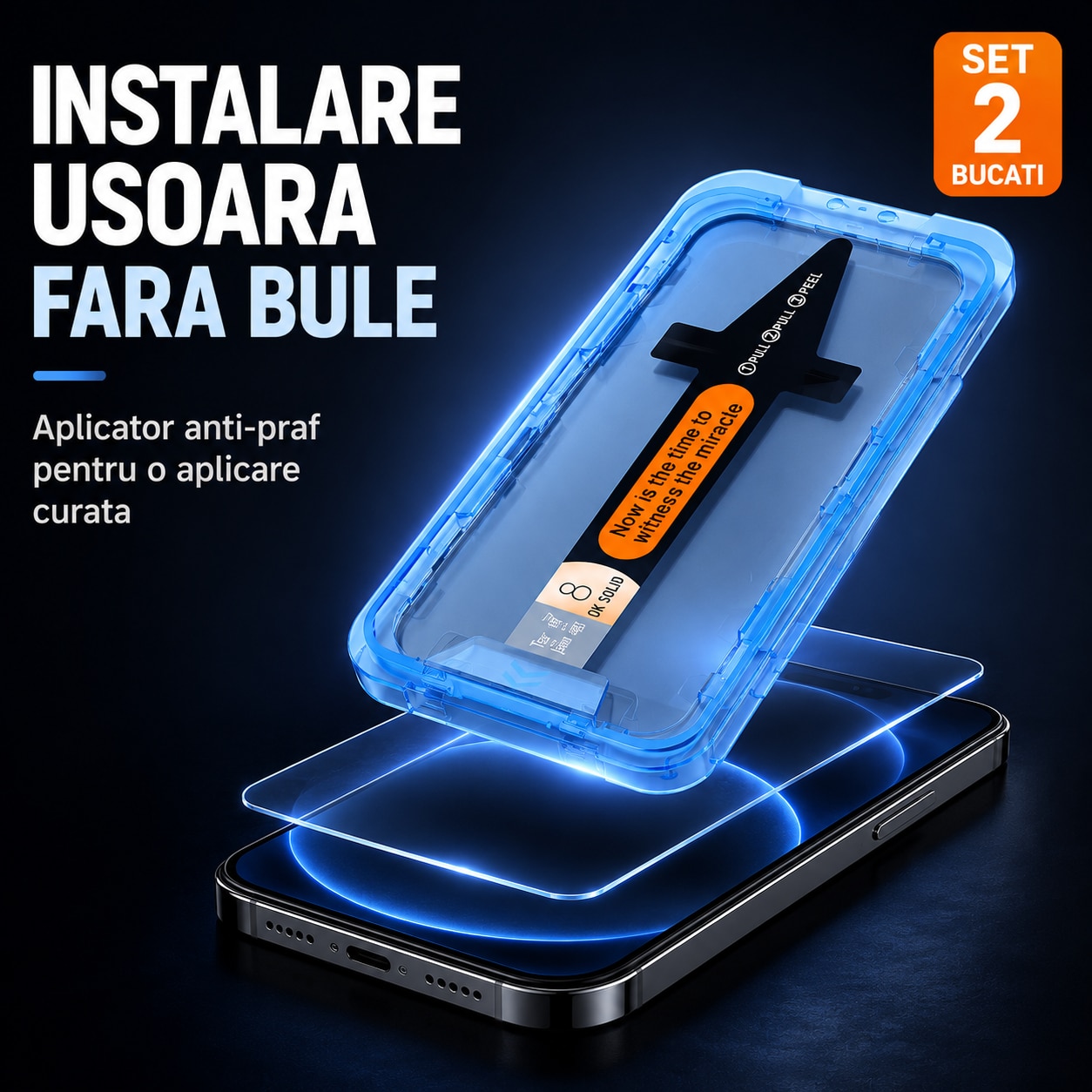 Set 2 Folii Protectie Ecran Sticla compatibile cu iPhone 17 Pro Max 6.9 inch, cu Aplicator Anti-Praf, 9H, Transparent